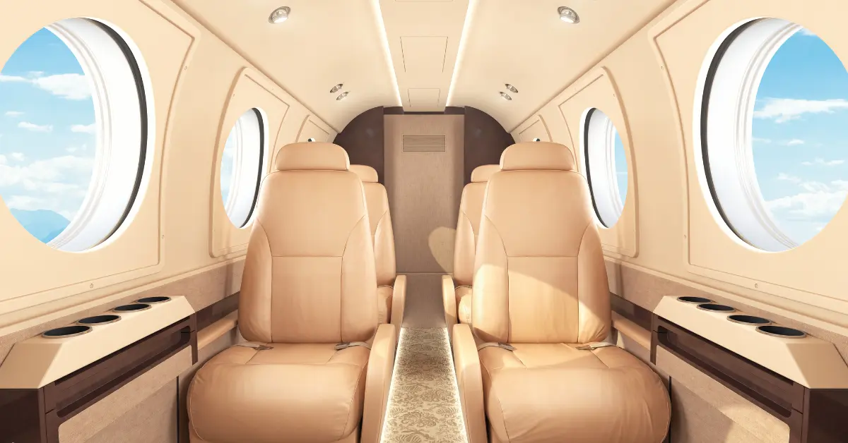 Top jet charters feature spacious leather seating and bright cabin with sky views.